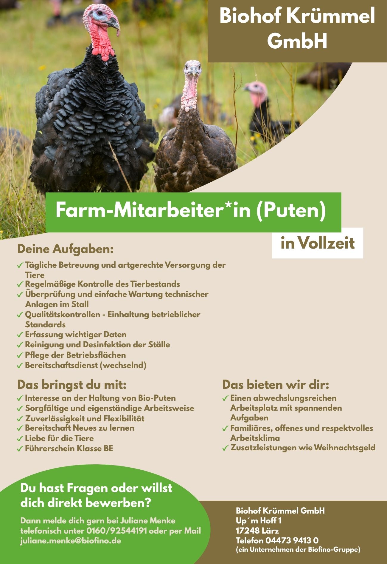 Farm-Mitarbeiter*in (Puten)